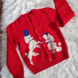 Vtg Mary Maxim Kids French Poodle Cardigan